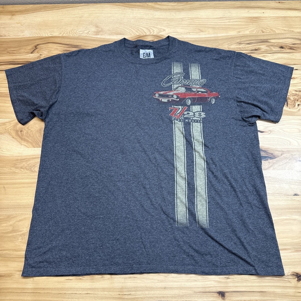 GM Camaro Z28 Men's Grey Shirt Classic Muscle Car Short Sleeve T-Shirt Size XL